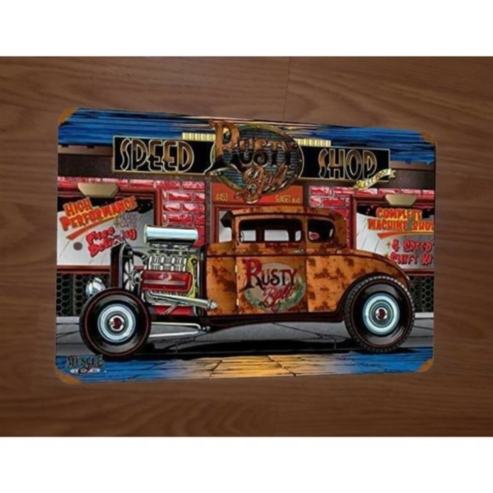 Hot Rod Rusty Bolt Speed Shop Artwork 8x12 Metal Wall Sign